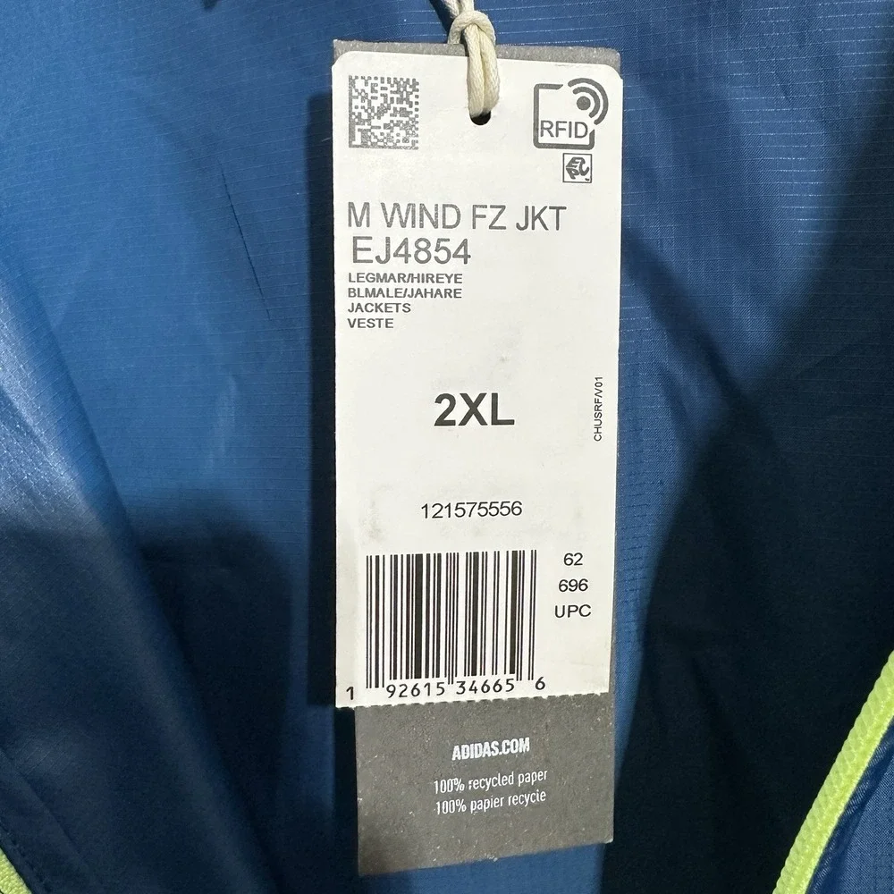 NWT Adidas Jacket Men XXL Blue Long Sleeve Sport 2 Street‎ Windbreaker Hooded